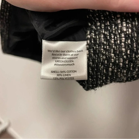 Eileen Fisher Tweed Collarless Blazer Suit Jacket - Leather Detail Linen Blend - Picture 6 of 7